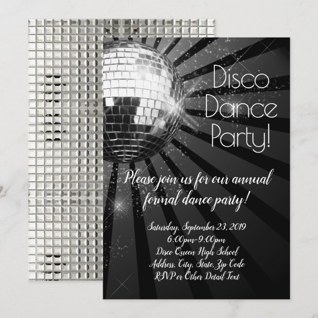 Invitation Soirée Disco Ball les années 70 Prom Soirée Formel (Devant / Derrière)