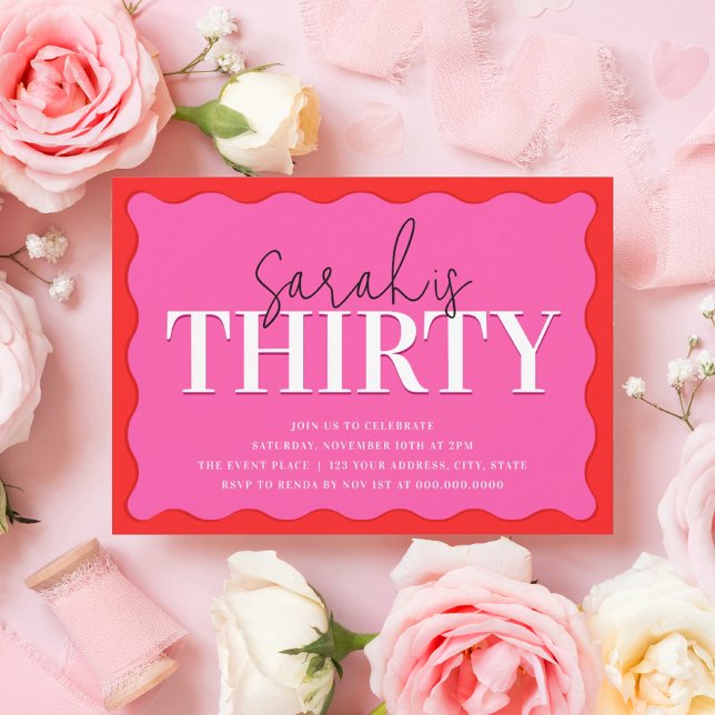 Invitation Soirée du 30e anniversaire rose et rouge (Créateur téléchargé)