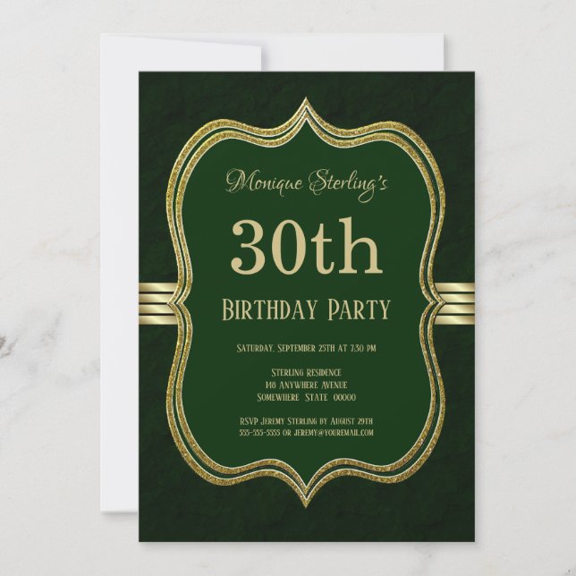 Invitation Soirée du 30e anniversaire vert et or (Devant)