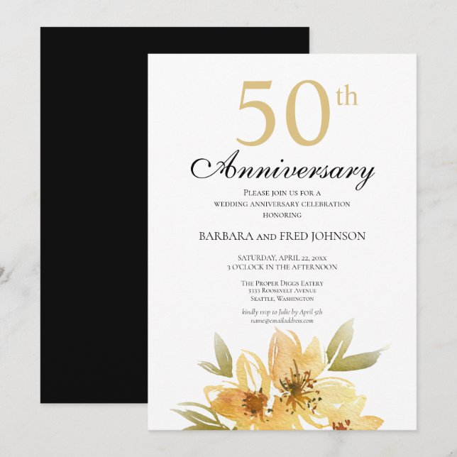 Invitation Soirée du 50e anniversaire de la fleur d'or (Devant / Derrière)