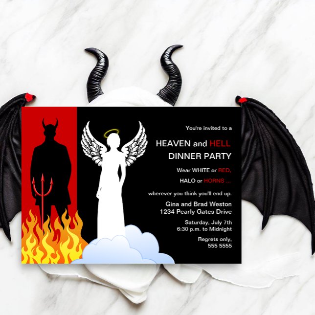 Invitation Soirée Du Ciel Et De L'Enfer (Whether it's a Halloween dinner party, a birthday party or just a fun heaven & hell dinner party.)