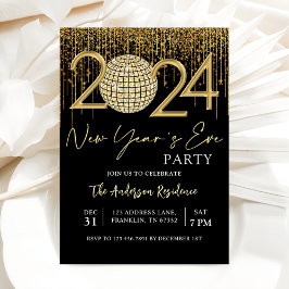 Invitation Soirée du Nouvel An 2024 Gold Parties scintillant 