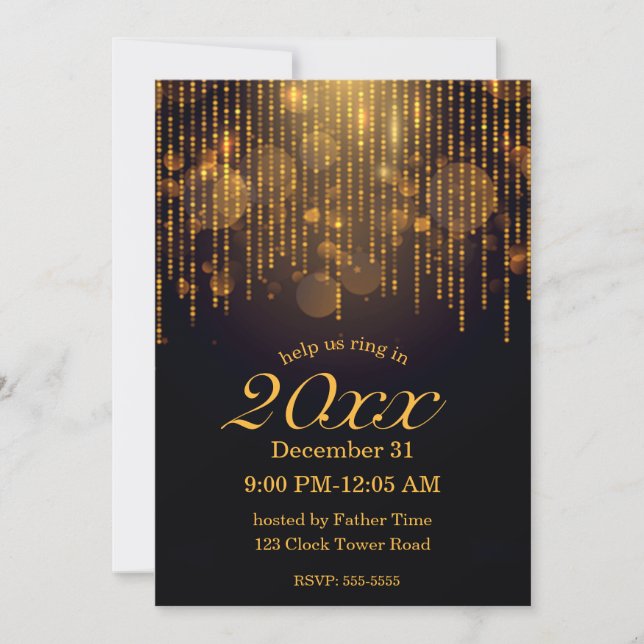 Invitation Soirée du Nouvel An avec des lumières scintillante (Devant)