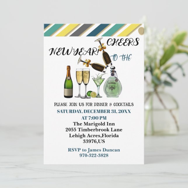 Invitation Soirée du Nouvel An Cocktail Art Moderne (Debout devant)