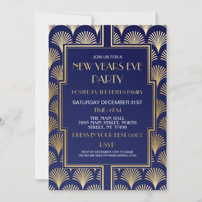 Invitation Soirée du Nouvel An Gatsby des années 1920 éventai (Devant)