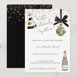 Invitation Soirée du Nouvel An Gold Glitzy Sparkle