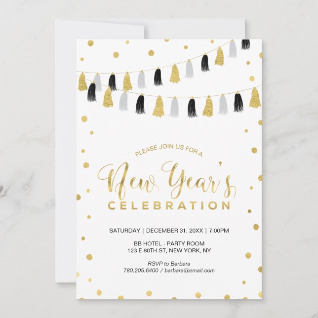 Invitation Soirée du Nouvel An Or, Fête des Fêtes d'Entrepris (Devant)
