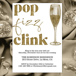 Invitation Soirée du Nouvel An Sparkle Gold Cheers