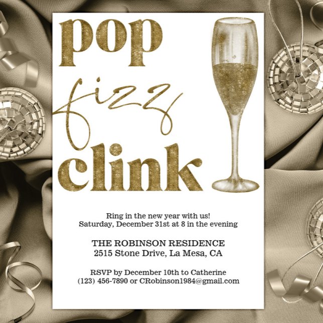 Invitation Soirée du Nouvel An Sparkle Gold Cheers (Créateur téléchargé)