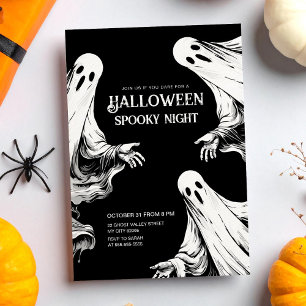 Invitation Soirée éffrayante d'Halloween avec deux fantômes