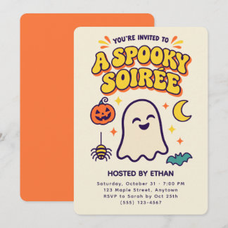 Invitation Soirée Effrayante Fantôme Rétro Fête de Halloween