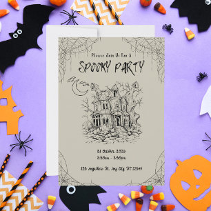 Invitation Soirée Effrayante Maison Hantée Vintage
