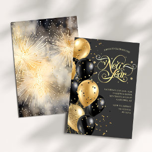 Invitation Soirée Elegant Black Gold New Years Eve Party