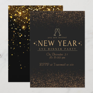 Invitation Soirée Elegant High End Gold Black New Years Eve P