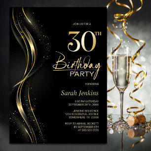 Invitation Soirée élégante Black and Gold 30e anniversaire