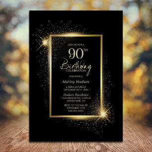Invitation Soirée Elégante Black and Gold 90th Birthday Party