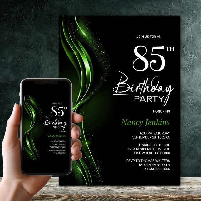 Invitation Soirée élégante Black and Green 85e anniversaire (Créateur téléchargé)