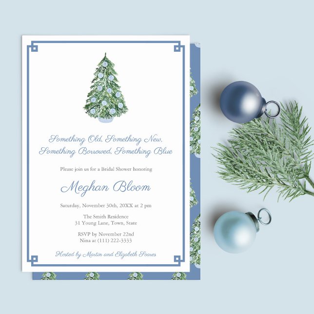 Invitation Soirée élégante Fête des mariées d'hiver bleu (Something Old, New, Borrowed, Blue Christmas Holidays Wedding Shower Party invitation)