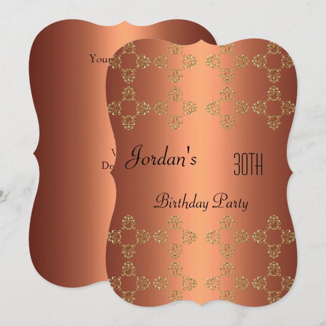 Invitation Soirée élégante Gold en cuivre 30e anniversaire (Devant / Derrière)