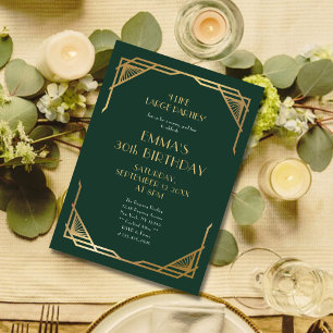 Invitation Soirée élégante Green and Gold Gatsby 30e annivers