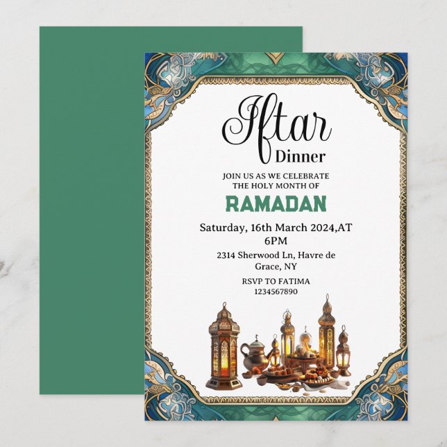 Invitation Soirée Elégante Iftar Ramadan 2025 (Devant / Derrière)