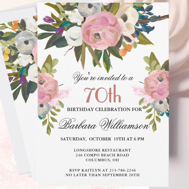 Invitation Soirée élégante peinte à la main florale 70e anniv (Créateur téléchargé)
