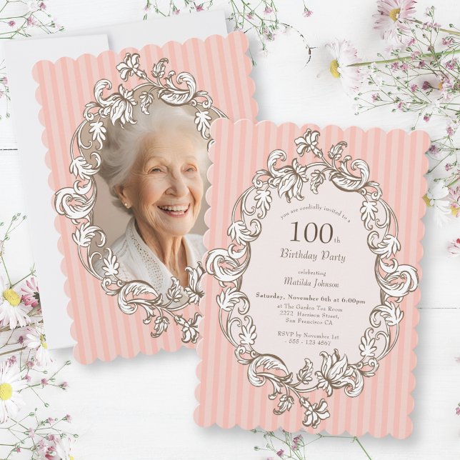 Invitation Soirée élégante rose 100e anniversaire (Elegant Pink 100th Birthday Party Invitation)