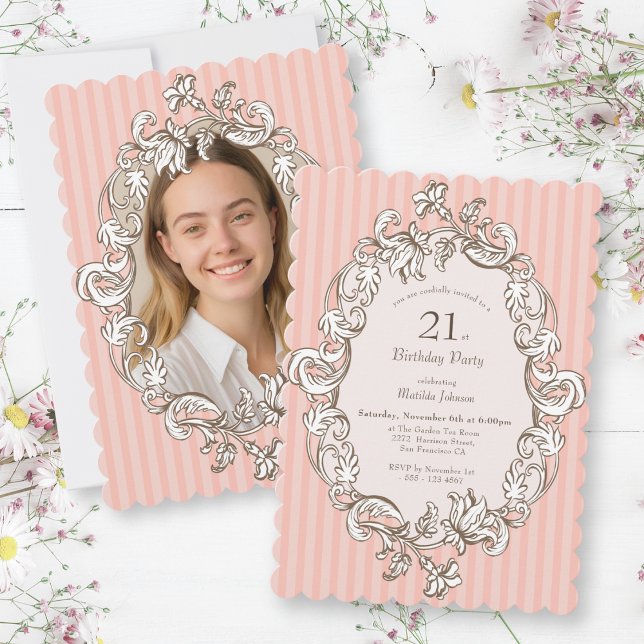 Invitation Soirée élégante rose 21e anniversaire (Elegant Pink 21st Birthday Party Invitation)