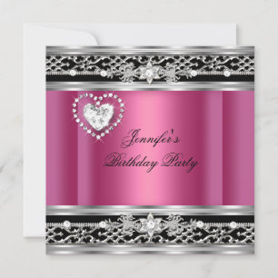 Invitation Soirée élégante rose argent noir diamant fête d'an