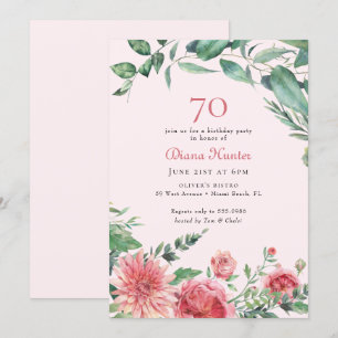Invitation Soirée élégante rose florale 70e anniversaire