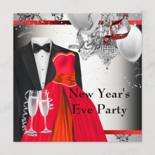 Invitation Soirée en smoking noir et robe rouge