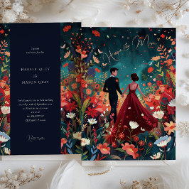 Invitation Soirée enchantée - Mariage floral de la marine de 
