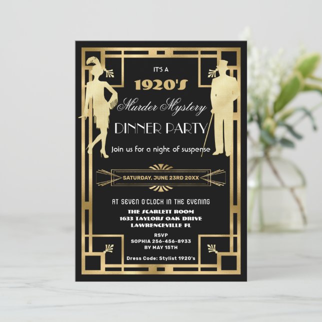 Invitation Soirée énigmatique Art Déco années 20 meurtre (Debout devant)