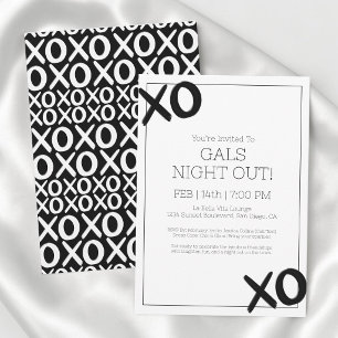 Invitation Soirée entre Filles XOXO Noir Blanc Fête de Galent