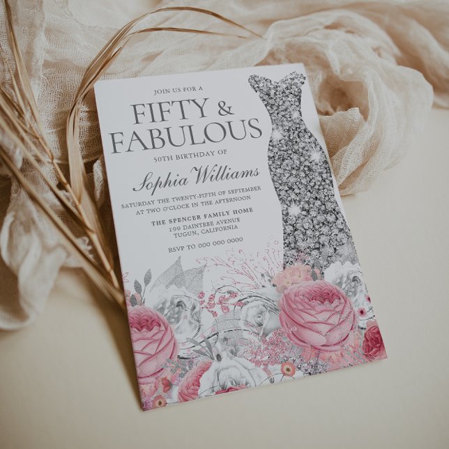 Invitation Soirée et rose pâle 50e fête d'anniversaire (Créateur téléchargé)