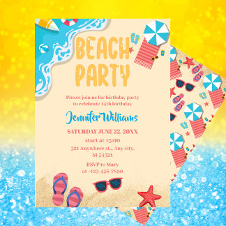 Invitation Soirée | Fête d'anniversaire de plage