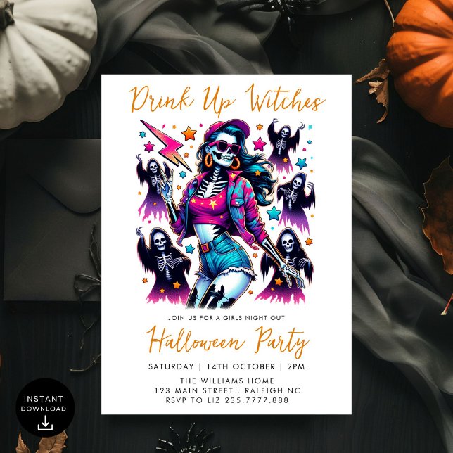 Invitation Soirée Filles Roses Sortie Adulte Halloween Party (Créateur téléchargé)