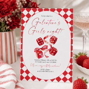Invitation Soirée Galentine's entre filles avec dés rouges et