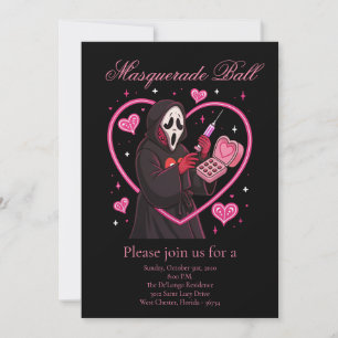 Invitation Soirée Halloween au masque rose