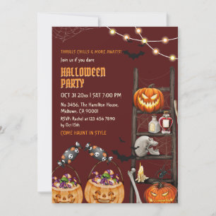Invitation Soirée Halloween Citrouille Crâne Potion Nuit Sque