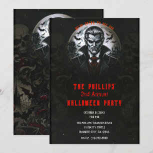 Invitation Soirée Halloween crânes de vampire et gothiques