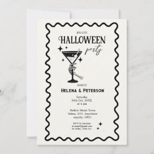 Invitation Soirée Halloween en noir et blanc rétro amusant