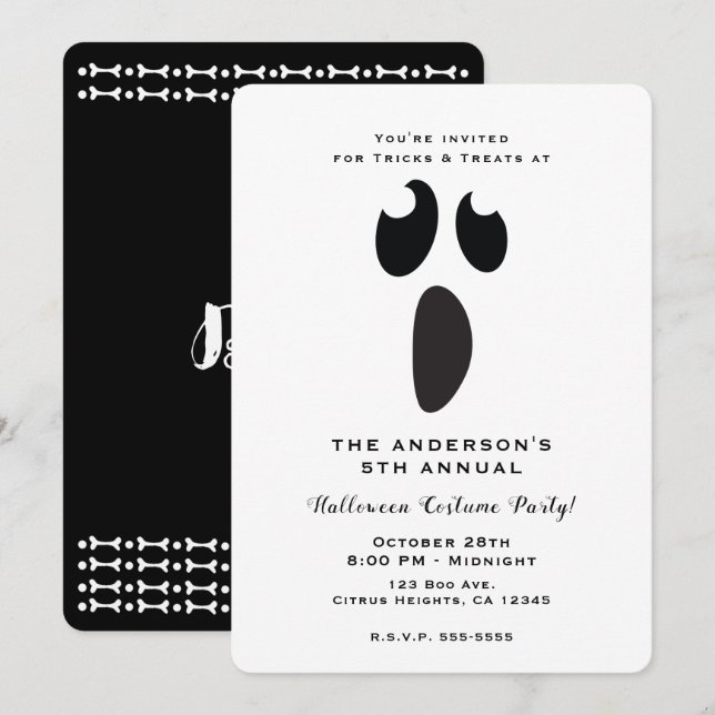 Invitation Soirée Halloween Ghost Face Friandise ou Farce (Devant / Derrière)