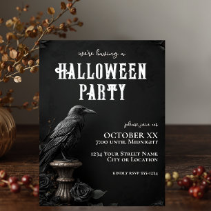 Invitation Soirée Halloween gothique Raven & Black Rose