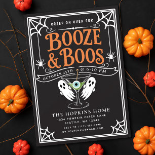 Invitation Soirée Halloween pour adultes avec fantôme, boisso