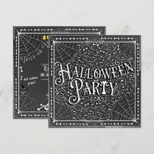 Invitation Soirée Halloween Toiles d'araignées & Os Noir Blan
