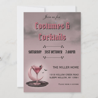 Invitation Soirée Halloween Vintage Pink Martini & Lune Crois