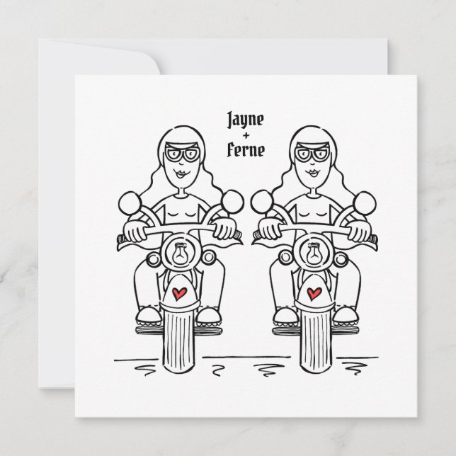 Invitation Soirée Lesbienne sur mesure deux mariées moto moto (Devant)