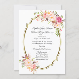Invitation Soirée Mariage avec Fleurs Roses Romantiques