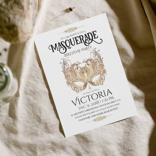 Invitation Soirée mascarade or Elégante Anniversaire
